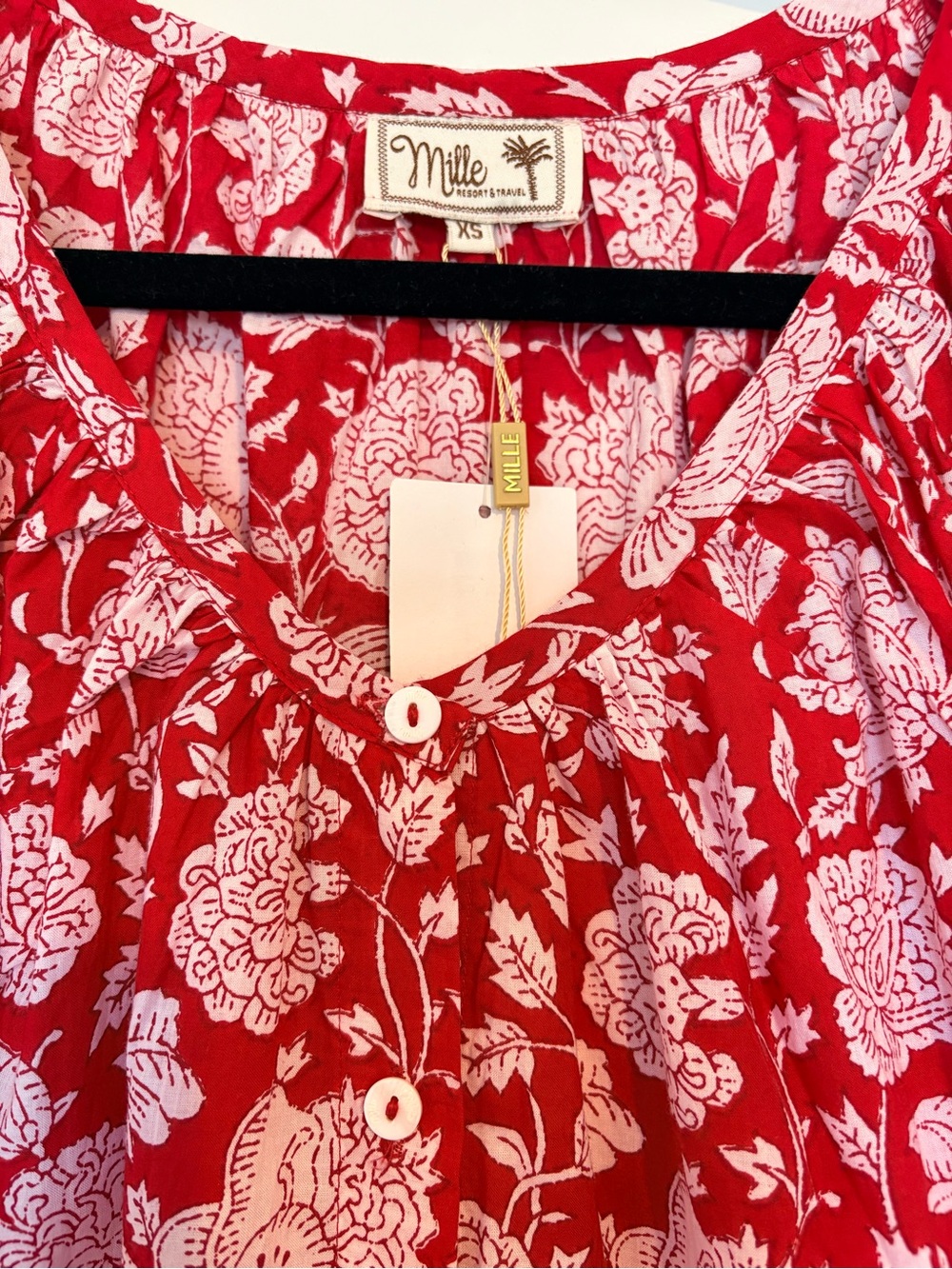 NWT Mille Naomi Red Zinnia Blouson Short Sleeve Top Size XS - Picture 7 of 10